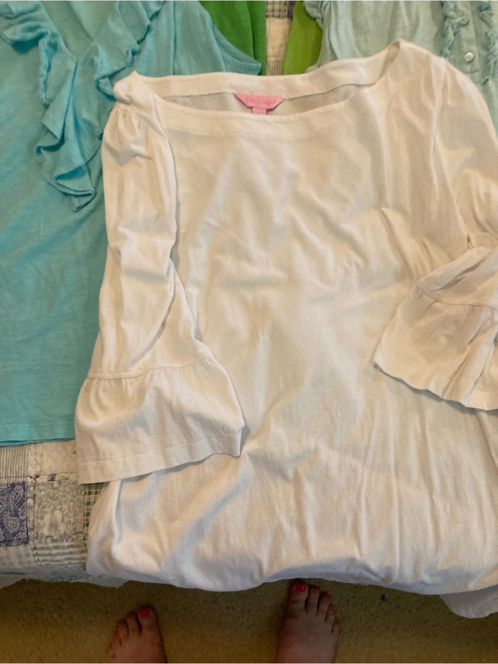 Lilly Pulitzer Green, Aqua & White Ruffle-Trim Tops - Set of 5 - Picture 2 of 16